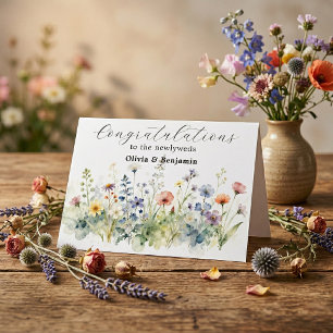 Cartão Parabéns pelo Casamento no Campo de Flores Silvest