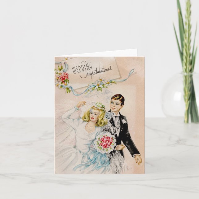 Cartão Parabéns pelo Casamento Vintage (Frente)