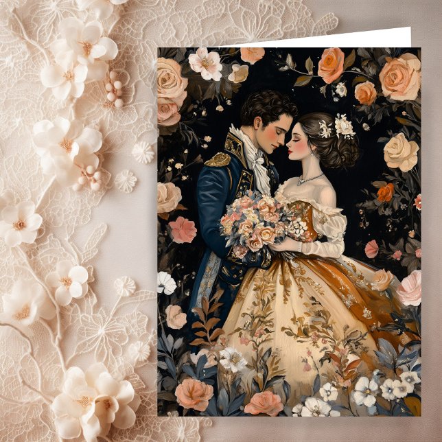 Cartão Parabéns pelo Noivado Romântico do Casal Rococo (Rococo Couple Romantic Wedding Engagement Congratulations Custom Card
)