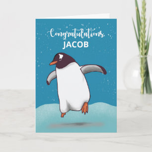 Cartão Parabéns Penguin Saltando Para Alegria