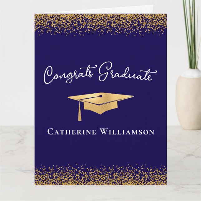 Cartão Parabéns Personalizado Elegante Graduação Dourada  (Frente)