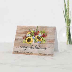 Cartão Parabéns Personalizados de Casamento Girassol