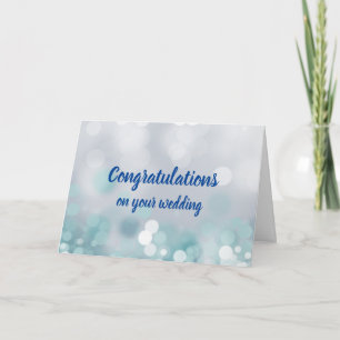 Cartão Parabéns personalizáveis casamento azul bokeh