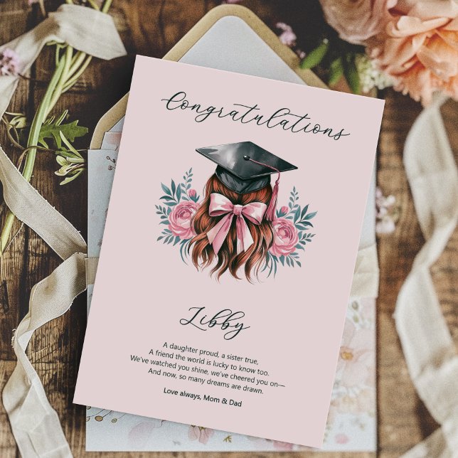 Cartão Parabéns  Poem Girl Formando Boné (Graduation Congratulations Card - order printed or digital download)