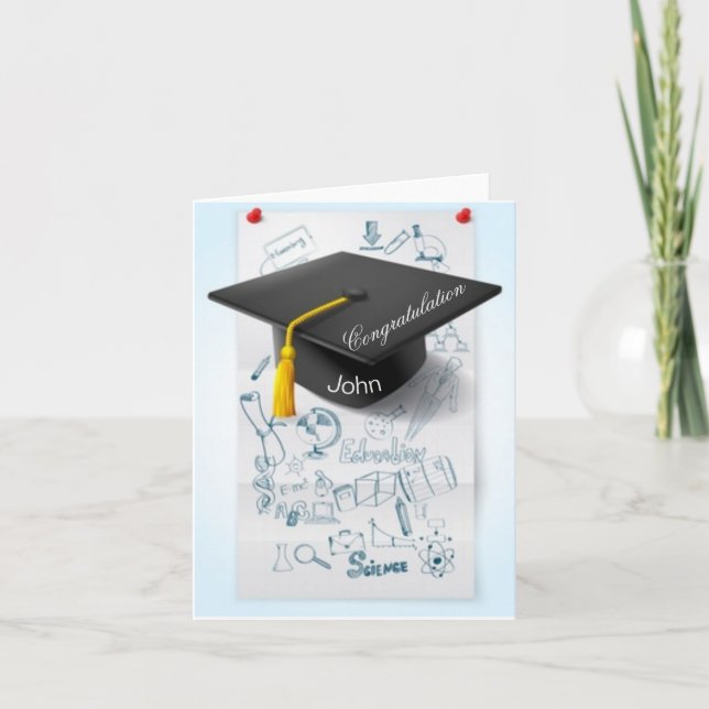 Cartão Parabéns por ter concluído a escola com nome pesso (Frente)