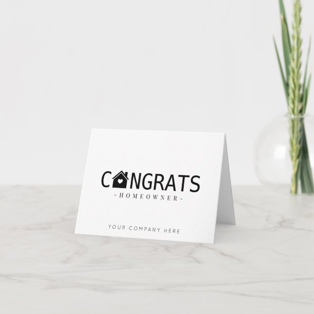 Cartão Parabéns Preto Novo Proprietário Imobiliário  (Frente)