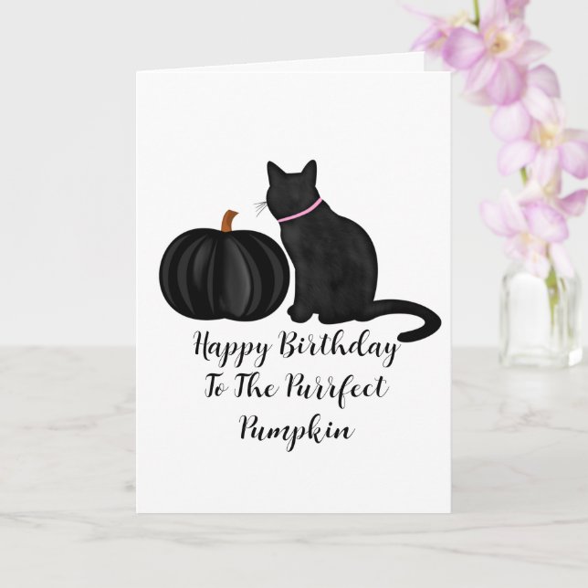 Cartão Parabéns Purrfect Pumpkin Pun (Orquídea)
