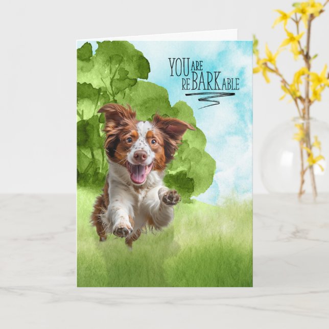 Cartão Parabéns reBARKable Brittany Spaniel Cachorro (Flor Amarela)