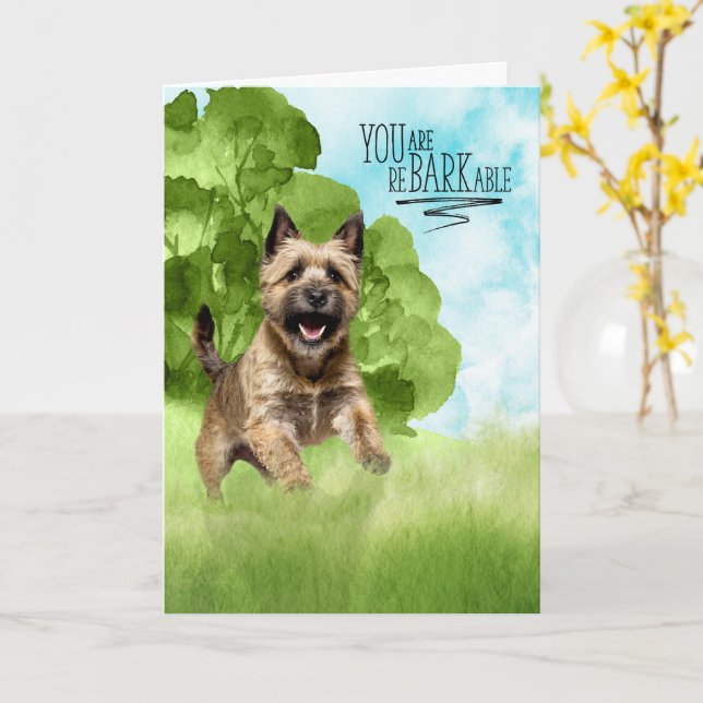 Cartão Parabéns reBARKable Cairn Terrier Cachorro (Flor Amarela)