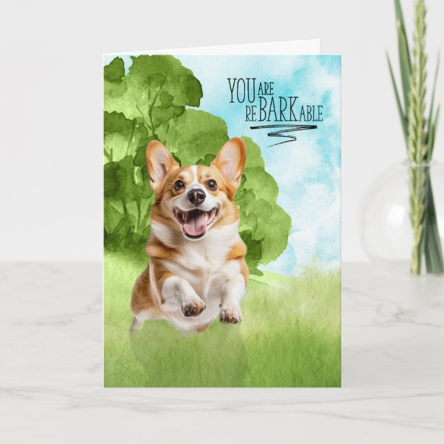 Cartão Parabéns reBARKable Cão Corgue Galês (Frente)