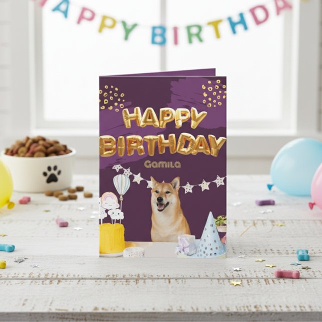 Cartão Parabéns Shiba Inu Balloons (Happy Birthday Shiba Inu Balloons Card)