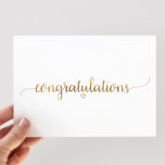 Cartão Parabéns simples e Dourados de caligrafia<br><div class="desc">Esta simples carta de parabéns de caligrafia em ouro é a saudação chic perfeita para um aniversário, graduação ou nova casa. O clássico design romântico apresenta uma falsa tipografia de folha de ouro e um adorável coração ouro. A parte de trás é vazio, então você terá bastante espaço para escrever...</div>