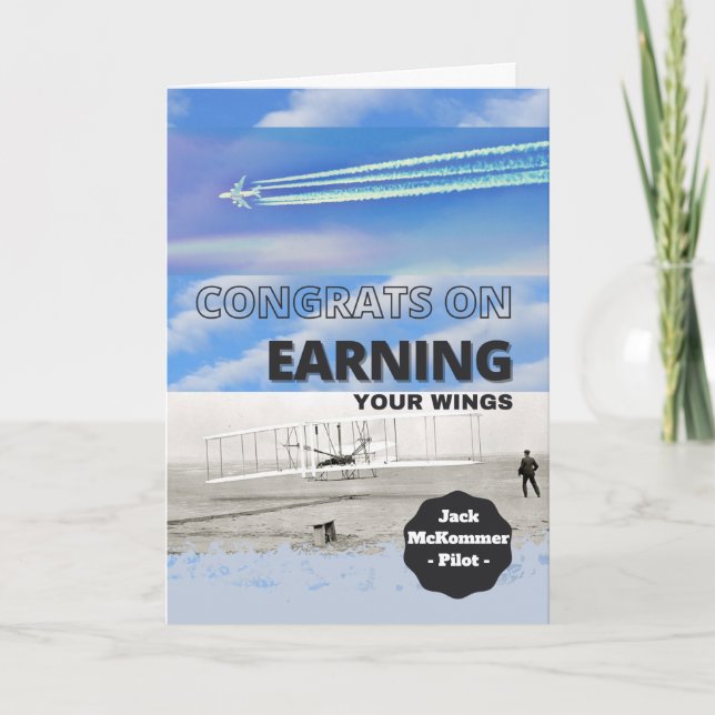 Cartão Parabéns sobre a Licença do Piloto Wings Ganhador (Frente)