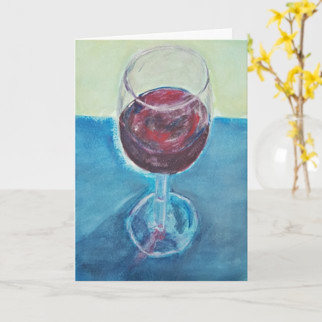 Cartão Parabéns Taça de Vinho, Celebração Elegante (Flor Amarela)