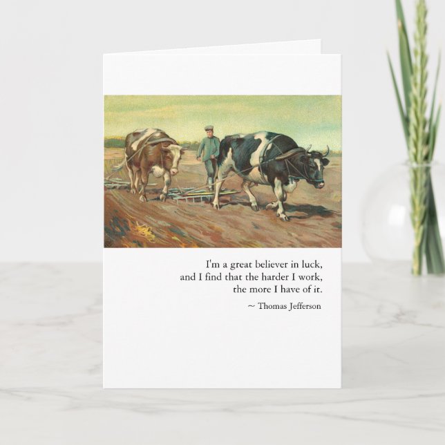 Cartão Parabéns: Trabalho e Sorte de Thomas Jefferson (Frente)