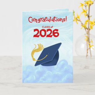 Cartão Parabéns Turma de 2026 Boina de Graduação Azul