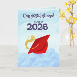 Cartão Parabéns Turma de 2026 Boina de Graduação Vermelha