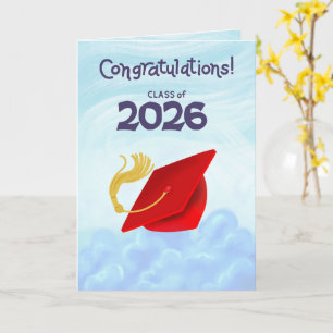Cartão Parabéns Turma de 2026 Boina de Graduação Vermelha