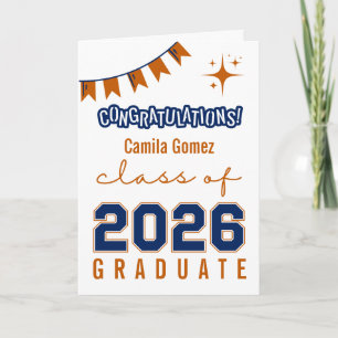 Cartão Parabéns Turma de 2026 Graduados Laranja Azul