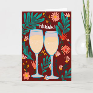 Cartão Parabéns Vinho Espumante Champanhe Floral Saudaçõe