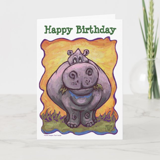 Cartão Parada Animal Hippopotamus Feliz Aniversário (Frente)