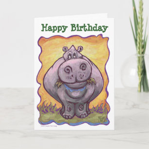 Cartão Parada Animal Hippopotamus Feliz Aniversário