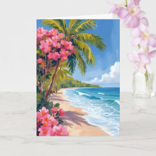 Cartão Paraíso de Praia Tropical Pintura do Oceano