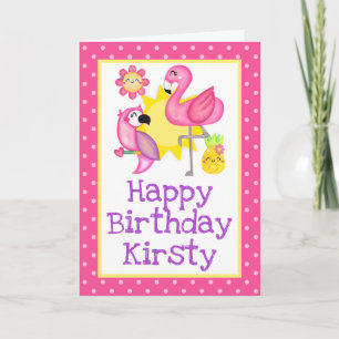 Cartão Paraíso de Verão Flamingo Papagaio Aniversário