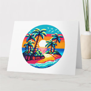 Cartão Paraíso Tropical Sunset Beach Relaxando Pixel Art