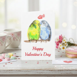 Cartão Parakeet Love Birds Dia de os namorados Watercolor