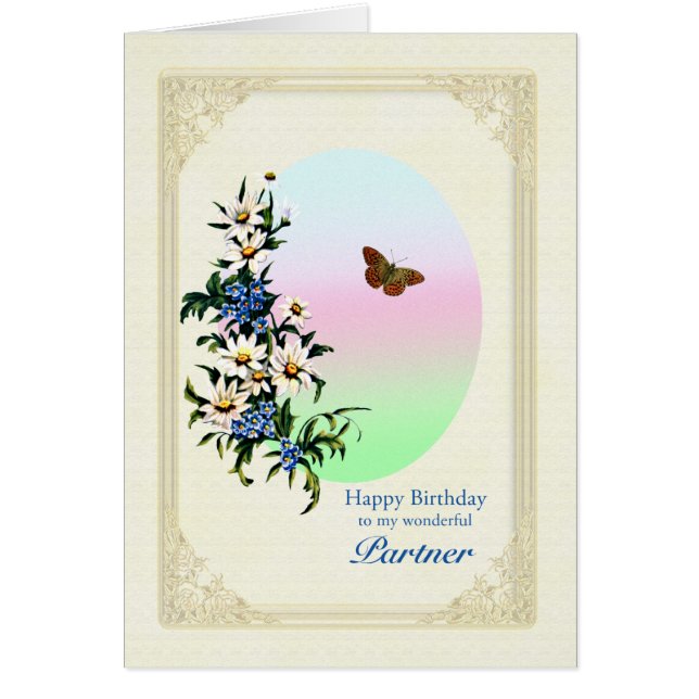 Cartão Parceiro Aniversário com Flores (Frente)