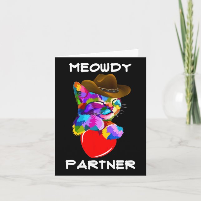 Cartão Parceiro Engraçado de Gato Animal Meowdy, parceiro (Frente)