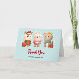 Cartão Parceiros de Natal - Urso de Rena e Coelho Obrigad