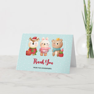 Cartão Parceiros de Natal - Urso de Rena e Coelho Obrigad