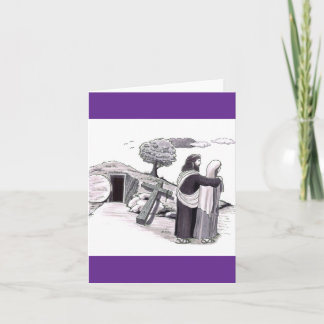 Cartão Parents Walking Past Tomb Where Son is and Crucifi