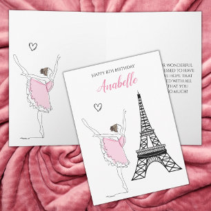 Cartão Paris Ballerina, Eiffel Tower Pink Balé Aniversári