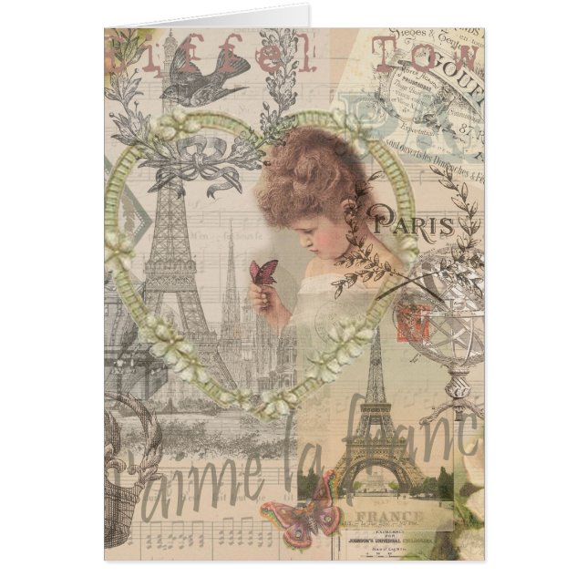 Cartão Paris France Bonito Girl Eiffel (Frente)