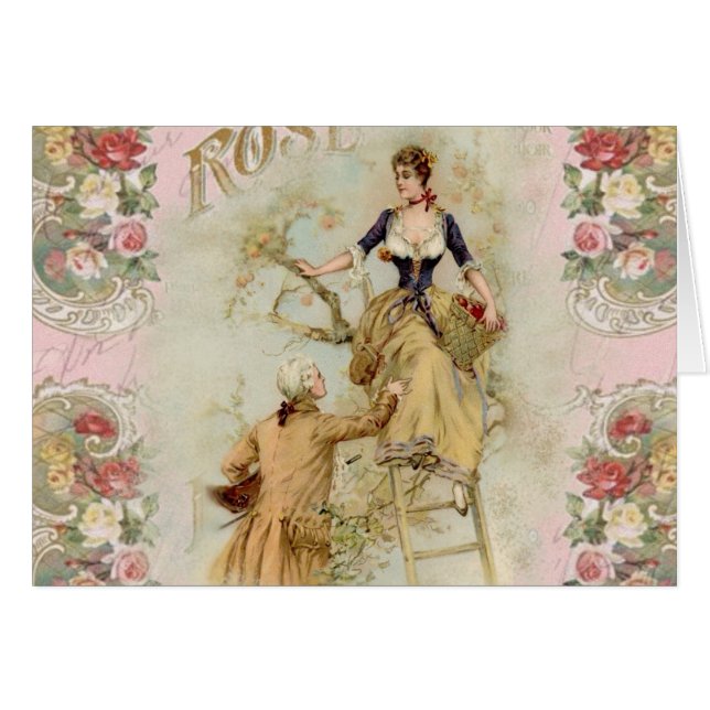 Cartão Paris romântica lança shabbychic rosa (Frente Horizontal)