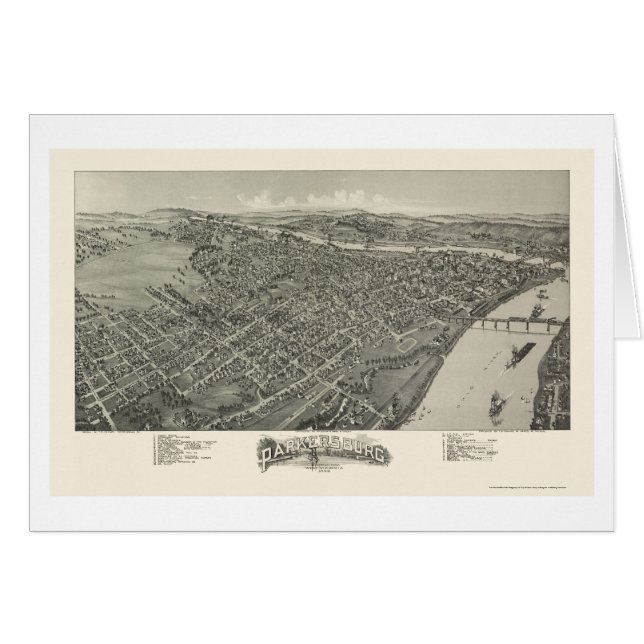 Cartão Parkersburg, mapa panorâmico de WV - 1899 (Frente Horizontal)