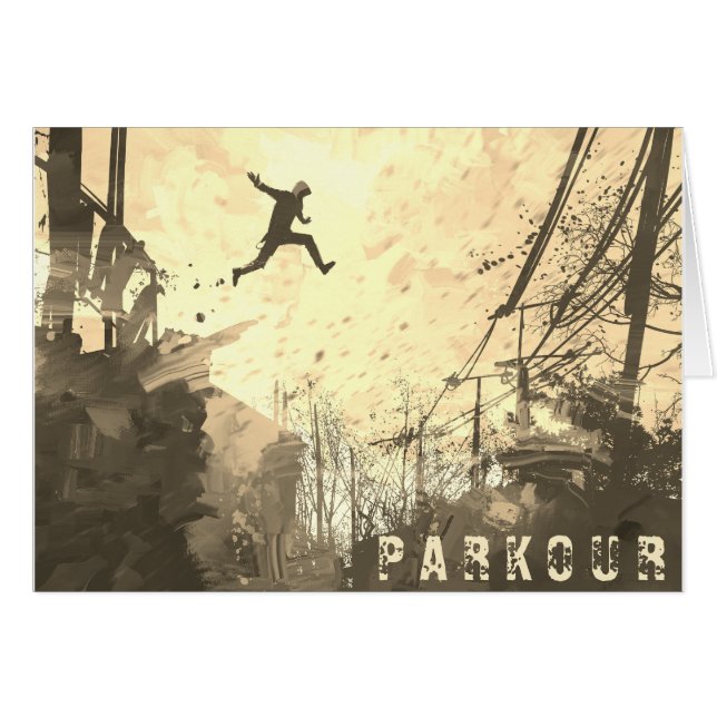Cartão Parkour Urban Free Runling Free Styling Art Sepia (Frente Horizontal)