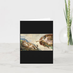 Cartão Paródia da Mão de Deus de Michelangelo Gato e Adão
