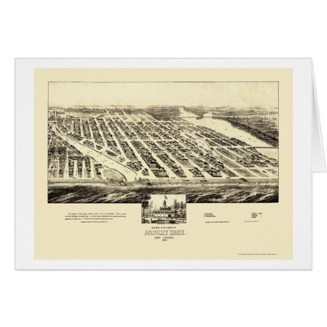 Cartão Parque de Asbury, mapa panorâmico de NJ - 1897 (Frente Horizontal)
