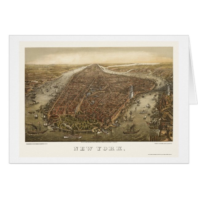 Cartão Parque de bateria, mapa panorâmico de NY - 1873 (Frente Horizontal)