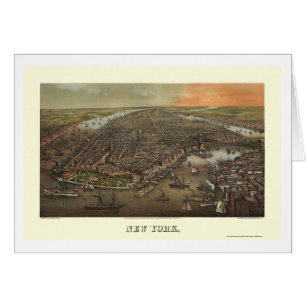 Cartão Parque de bateria, mapa panorâmico de NY - 1873