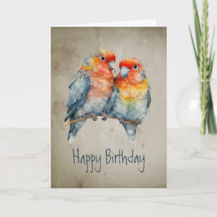 Cartão Parrot Casal Adorava Ave Aniversário Saudação
