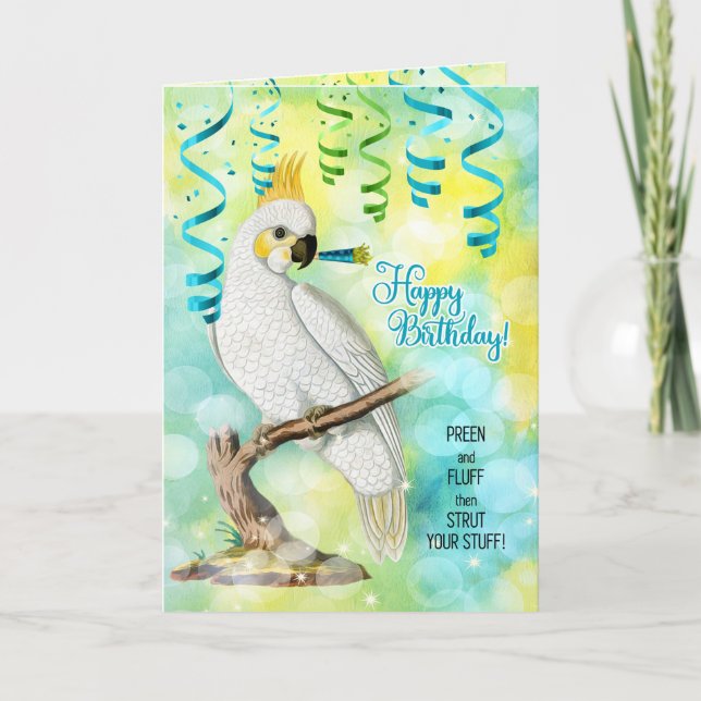 Cartão Parrot Lover Birthday com Cockatoo (Frente)