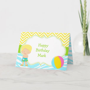 Cartão Partido Bash da Piscina Brunette Hair Boy