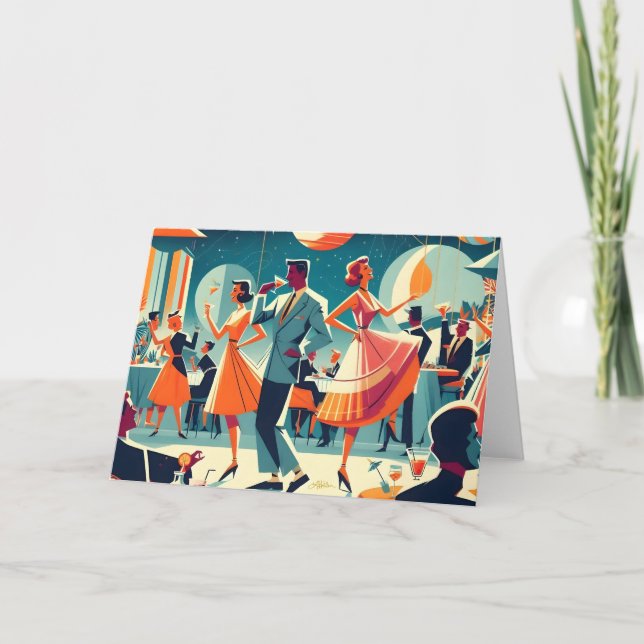 Cartão Partido Cocktail da Idade do Espaço do meio século (Frente)