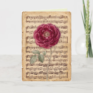 Cartão Partitura Antiga com Arte Floral Delicada