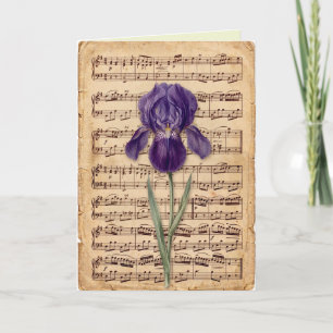 Cartão Partitura Antiga com Arte Floral Delicada